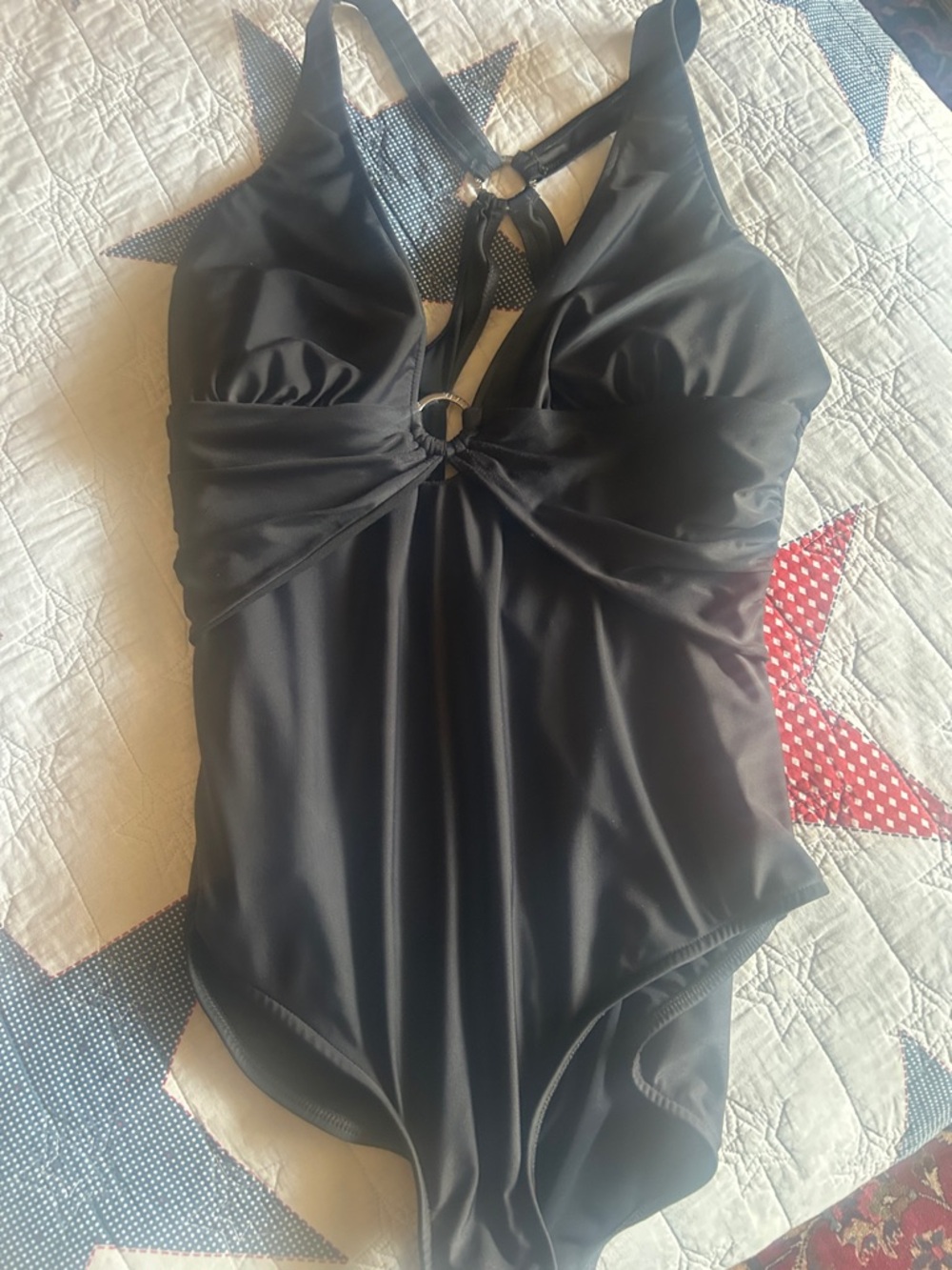 Black Venus One-Piece Swimsuit with Ring Detail, size 22.